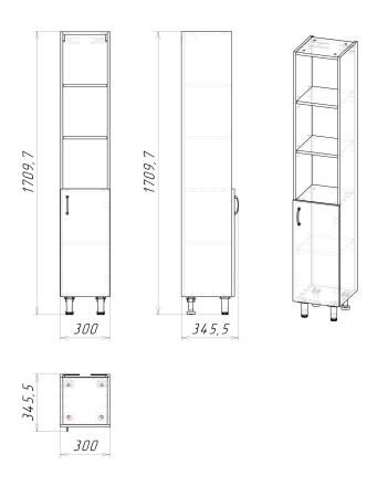 Шкаф-пенал напольный Grossman ФЛАЙ-30 см, дуб сонома/белый